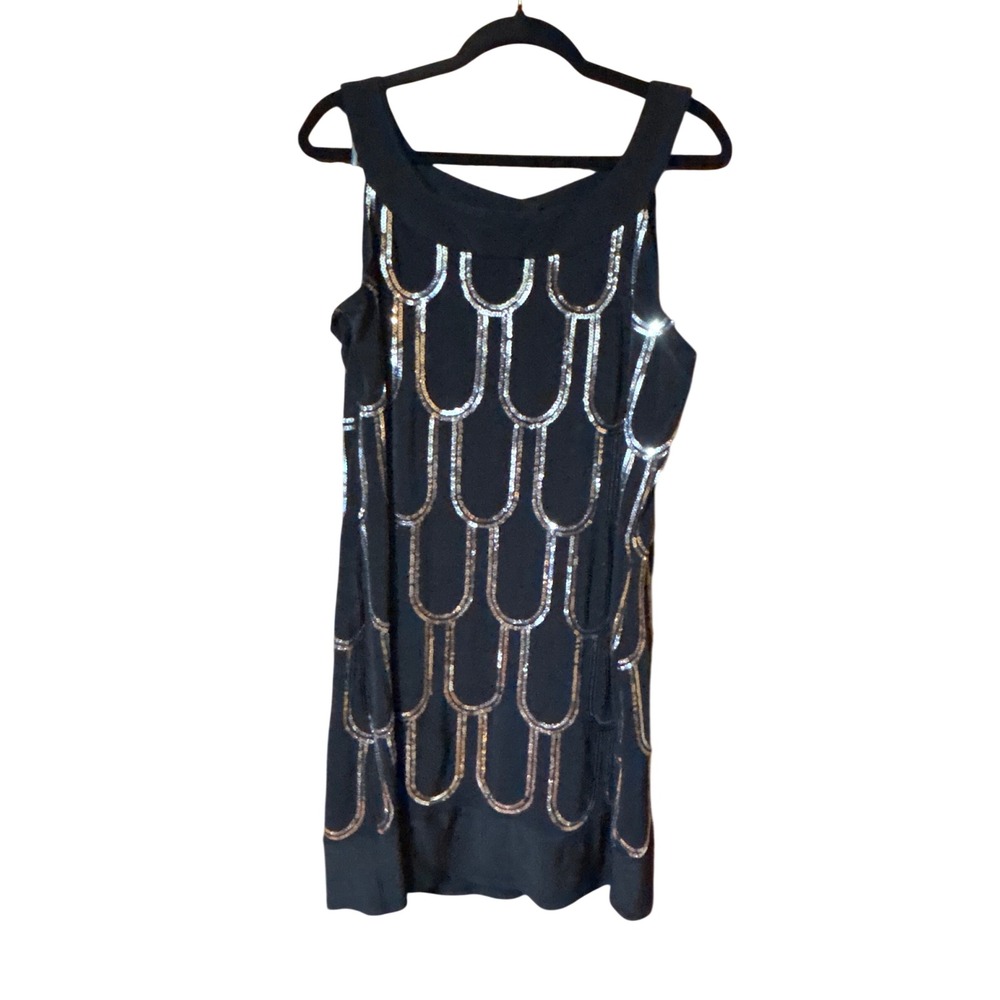 Dressbarn Collection Black Sequin Scallop Shift Dress Size 16